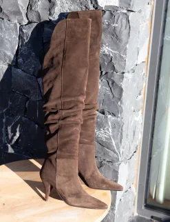 Online Stivali tacco 7cm camoscio testa Donna Stivali Tacco Alto