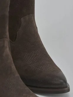 Outlet Stivali tacco 4cm camoscio testa Donna Stivali Tacco Basso