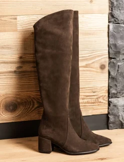 Online Stivali tacco 6cm camoscio testa Donna Stivali Tacco Alto