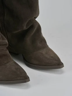 Sale Stivali tacco 7cm camoscio testa Donna Stivali Tacco Alto