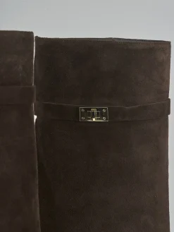 Discount Stivali tacco 9cm camoscio testa Donna Stivali Tacco Alto