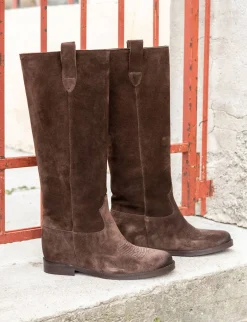 Discount Stivali tacco 2cm camoscio testa Donna Stivali Tacco Basso