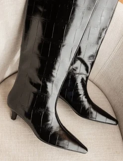 Clearance Stivali tacco 4cm pelle sostenibile Donna Stivali Tacco Basso