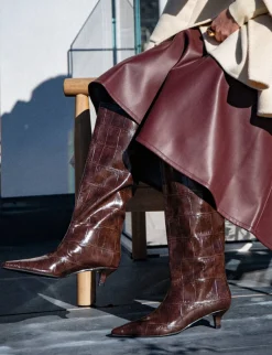 Stivali tacco 4cm pelle sostenibile testa Donna Stivali Tacco Basso